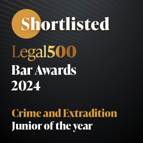 Shortlisted, Legal 500 Bar Awards 2024, Crime and Extradition Junior of the Year